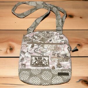 Handcrafted Crossbody Fabric Bag Paris Eiffel Tower Neutral Colors